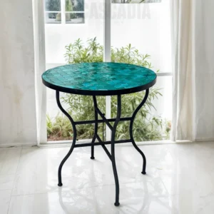 Table Nova en zellige artisanal multicolore avec structure en acier noir.