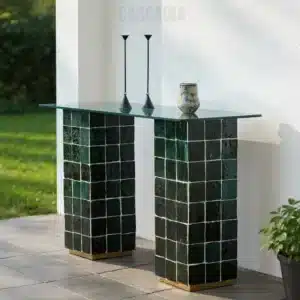 Console en zellige marocaine fait main avec plateau en verre trempé – couleur personnalisable